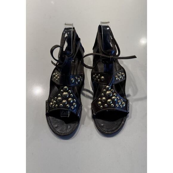 BLUZI Women’s Size 39 Brown Gold Studded Lace Up Sandals Boho Gladiator Festival - Picture 1 of 14